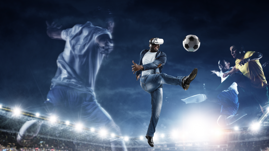 man playing soccer in VR