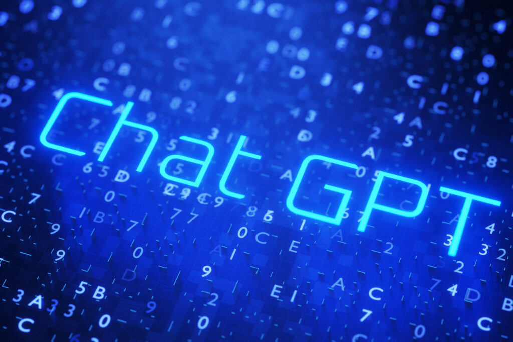 inscription chat gpt blue on a digital background. ChatGPT Chat 